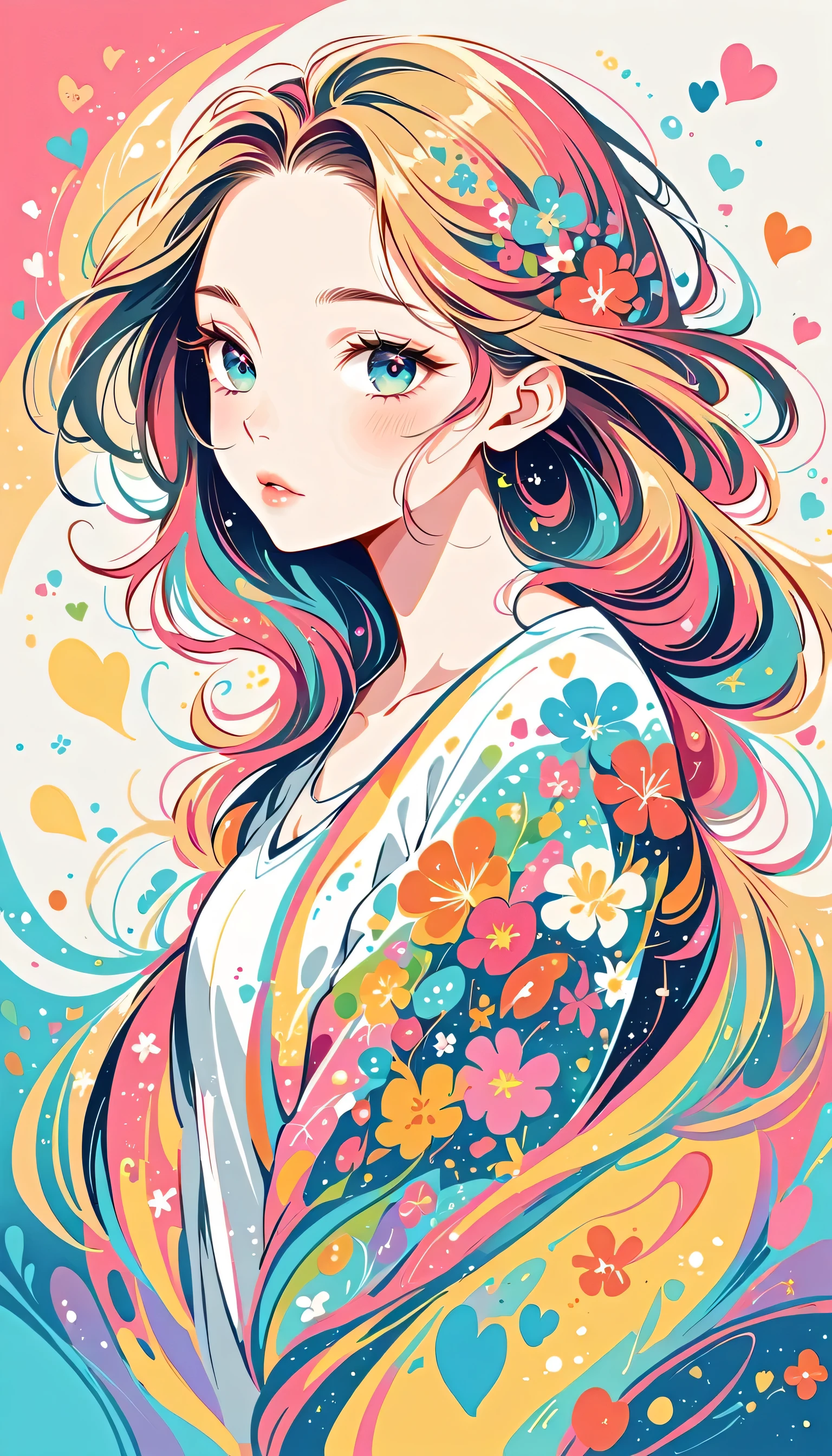 LAM Style、The most beautiful girl of all time、Lips in Love、Colorful flowers、colorful hearts, Simple line initials、Abstract art、Urban Background