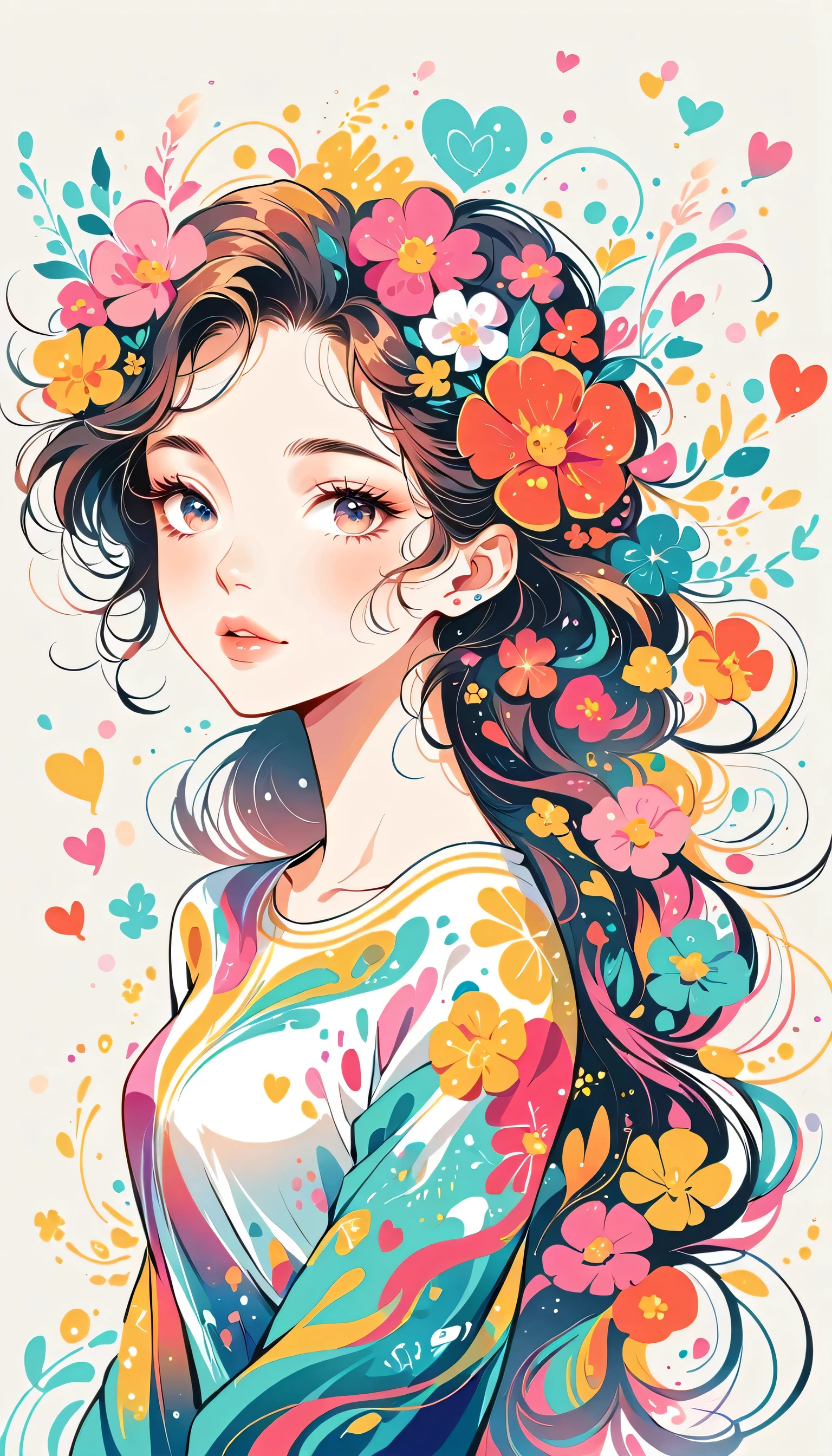 LAM Style、The most beautiful girl of all time、Lips in Love、Colorful flowers、colorful hearts, Simple line initials、Abstract art、Urban Background