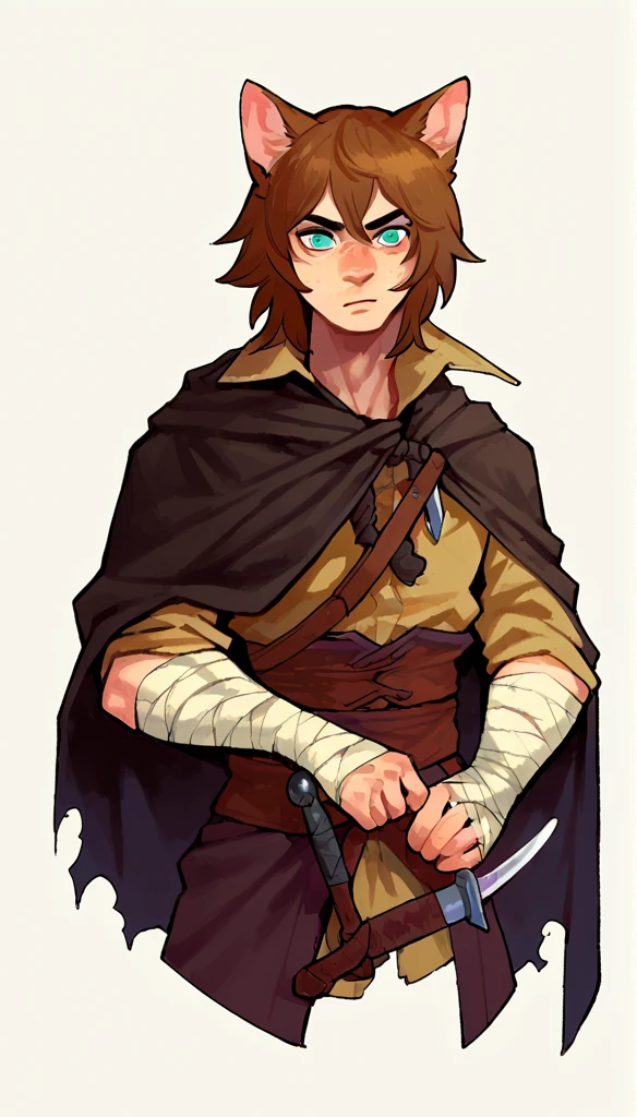 score_9, score_8_up, score_7_up, (sticker, thick lines:1.25), (clear simple background, white background, papyrus background),
((tabaxi), anthro, solo, female, (closeup portrait, focus on face), (holding dagger, assassin, rogue), ((wearing dark robe, cape)), (cat fur)), beautiful