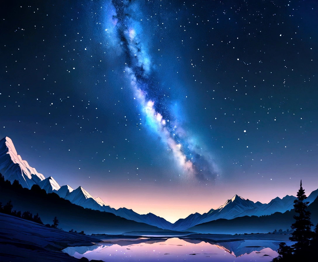 Master Parts、Superior Quality、Excellent image quality、8K quality、Beautiful starry sky photos、grow、Arched Milky Way:1.9、Himalayas、Sparkling blue lake:1.9