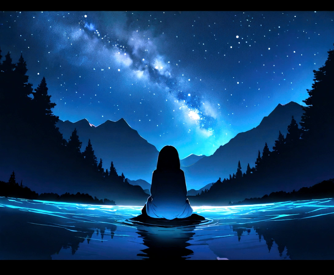 Master Parts、Superior Quality、Excellent image quality、8K quality、Beautiful starry sky photos、grow、Arched Milky Way:1.9、Himalayas、Sparkling blue lake:1.9