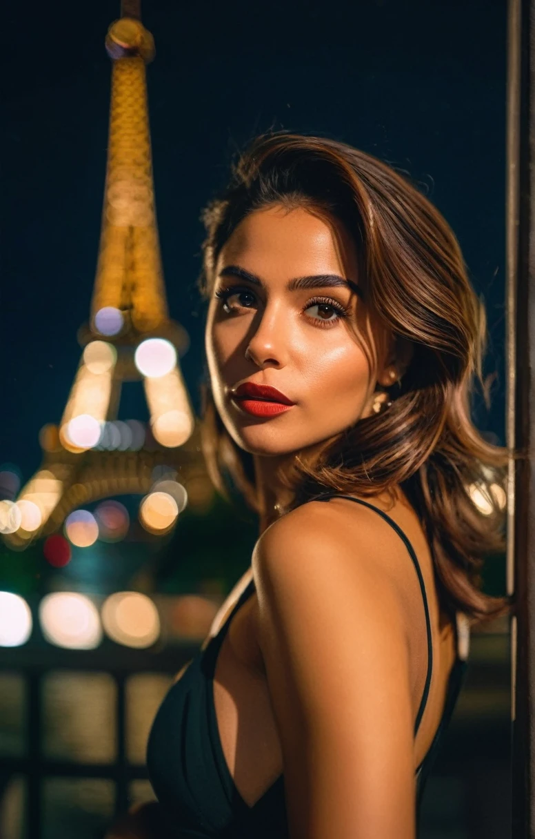 1fille, guapo, paris, Eiffel, nuit, sourcils sexy, jolie latina, 25 ans, facing camera, regarder le spectateur, masterpiece, best quality, high resolution, 8K, sharpness, cinematography, Cinematic lighting, Movie scene, muted colors, Professionnel, depth of field, photorealistic, magnificent, Maximum details, (brut, digital SLR, hdr, la plus haute qualité), smooth, roughness, hyper realistic, grain de film, bokeh, epic, spectacular