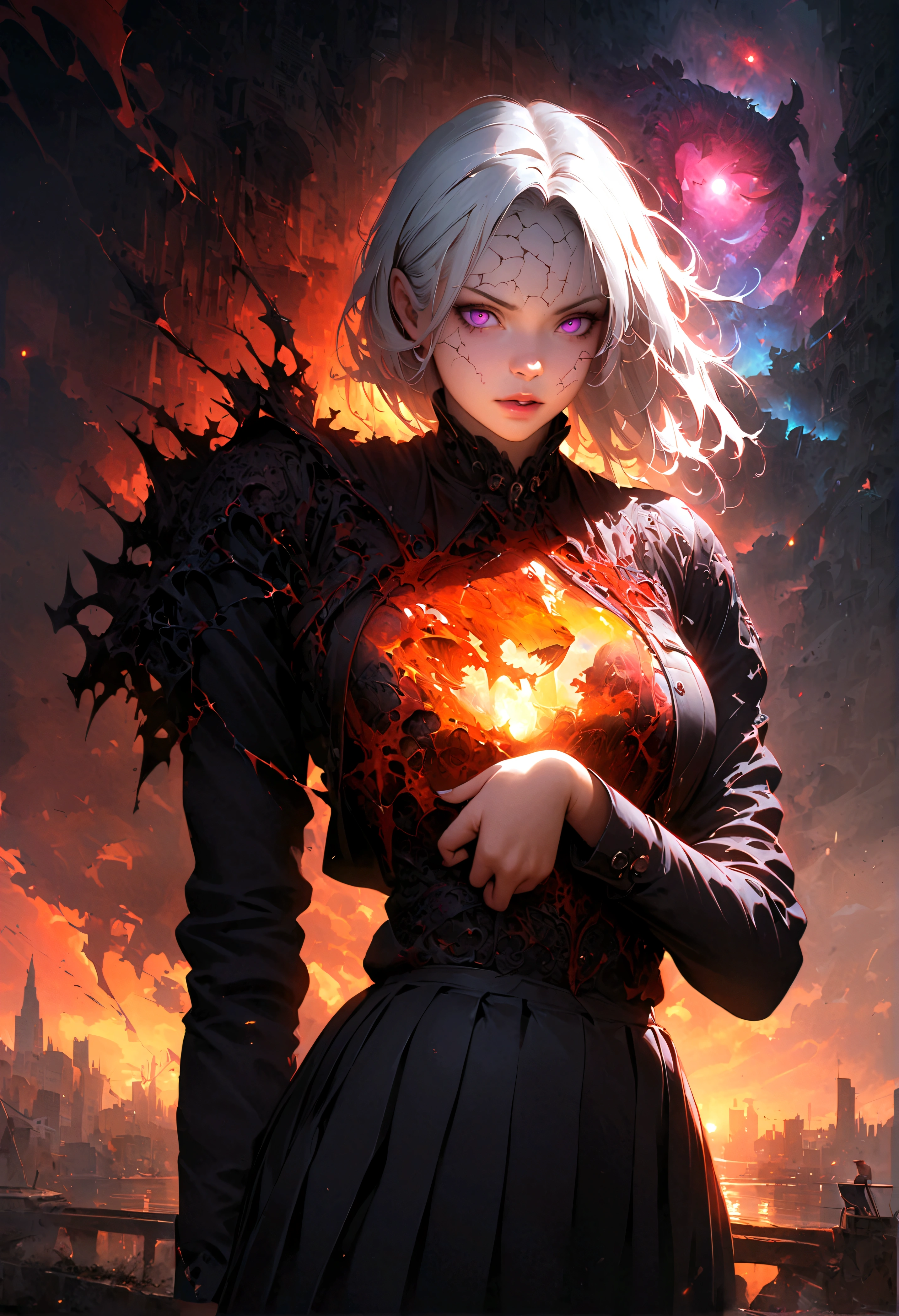 Futuristic utopia, Adventure, Aether, Kraken, Car, Nebula, Verdant, Canvas, Spontaneous Human Combustion, Voyage, Lovely, Grateful [:vintage cars:15], (Double exposure:1.3) photo of a noble lady made of mosaic of iridescent crystal glass with sub scattering mirror surface imposing onto transparent tree hollow trunk in living brocade underbust dress made out of flowers, bokeh sky by Peter Gric, Conrad Roset, Brandon Kidwell, Andreas Lie, Dan Mountford, Dan Witz, Agnes Cecile, Jeremy Mann, fine art, super dramatic moonshine, silhouette photo illustration, amazing depth, intricate detailed fine cracked surface, stunning atmosphere, mesmerizing whimsical vibrant scenery, complex masterwork by head of prompt engineering, black humanoid made of diamonds, upper body, -chested, male,  ((masterpiece, best quality)), ultra detail, glass skin, white electricity coming through cracks, muscular male, (dragonborn:0.6), 8k Glitch art of a Nautical Woman, at Cityscape, split diopter, Weirdcore, F/2.8, (art by Chris Friel:1.0), white hair, outdoors, detailed background, (Anime Rage pose), (Cracked Skin:1.4), anime style, realistic, photorealistic, white hair, purple eyes, ((( school uniform))), wearing a stylish very  , with a funny expression on her face, Hellwalker, incoming death, hell, black bloody veins growing and intertwining out of the darkness, oozing thick yellow blood, veins growing and pumping blood, (female body:1.3), vascular networks growing, connecting, expanding, red veins everywhere, zdzislaw beksinski, (sharp colors:1.3), (rainbow skin:1.1), (Infrared:1.2), ultra detailed, intricate, oil on canvas, ((dry brush, ultra sharp)), (surrealism:1.4), (disturbing:1.5), beksinski style painting, satanic symbols, (full torso), full body in frame, centered body, (male:1.2), realistic, ((intricate details)), (pale gothic evil king), dynamic pose, perfect face, (realistic eyes), perfect eyes, ((dark gothic background)), sharp focus