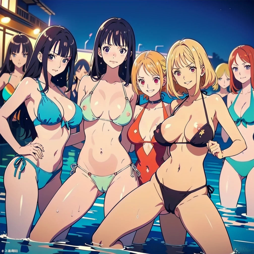 ((NSFW:1.3)),(Textured skin, Anatomically correct, Super Detail, high details, High quality, hight resolution, Best Quality, 1080p,4K),(One-person viewpoint, looking at viewer:1.2),
((one piece anime style:1.5))

(Multiple girls in night pool),(women's night pool:1.3)
((Multiple girls, 10+girl with, Group photo of the girls, Group photo of the girls:1.3))
(Girls of different ages:1.5),(9-28 years old:1.5),(line up standing:1.3),(huge breasts:1.2),(women with various hairstyles:1.2), all naked, nude,(sweat, wet, wet all over:1.5)
(inviting you to have sex),

nsfw,(Provocative smile, seductive smile, naughty expression, Seductive expression),(embarrassed,blush:1.3)

(Various swimwear:1.5)
spread legs, squatting, pussy focus, camel toe, masturbation
