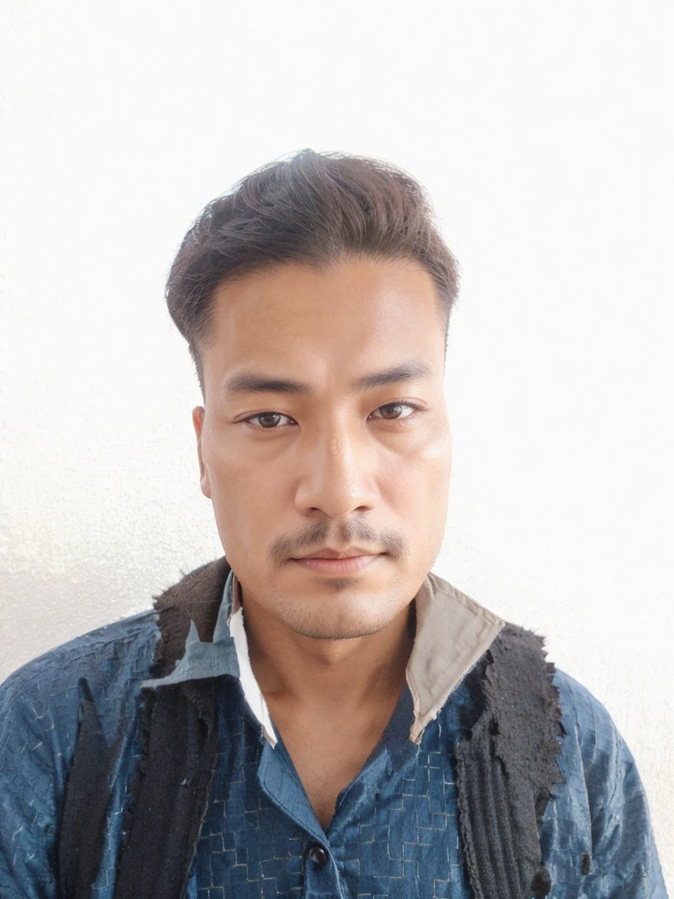 Chinese emperor, black hat, no beard, about 30 years old, face relatively large, brown silk solid color simple official uniform, thin color dragon texture embroidered with openwork embroidery on the clothes, realistic face close-up, character photography, solid color simple background, ambient light, background light, Tyndall light