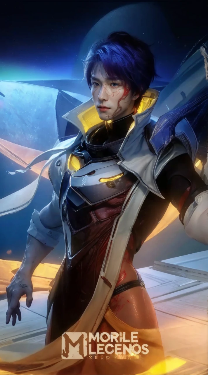 (8k, RAW photo, best quality, masterpiece:1.2), (realistic, photo-realistic:1.4), ultra-detailed, (high detailed skin:1.2), (asian) pale skin, blushing red makeup, white and red hair, handsome 1man,