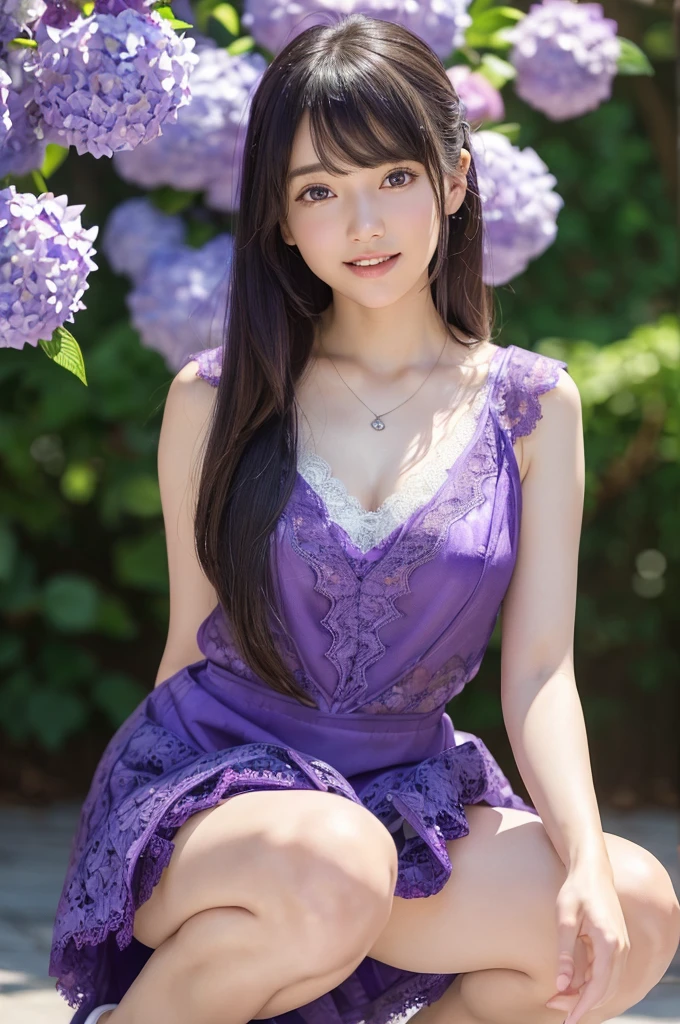 Top Quality, Masterpiece, High Resolution, 1girl, Cheongsam, long hair, Hair Ornament, Necklace, Jewelry, Beautiful Face, upon_body, Tyndall Effect, Rim Lighting, Two-Tone Lighting, (High Detail Skin: 1.2), 8K UHD, DSLR, Soft Lighting, High Quality, Volumetric Lighting, Candid, Photography, High Resolution, 4K, 8K, Bokeh, Purple Hair, (Transparent dress: 1.4), purple dress, in the park, sitting, 
