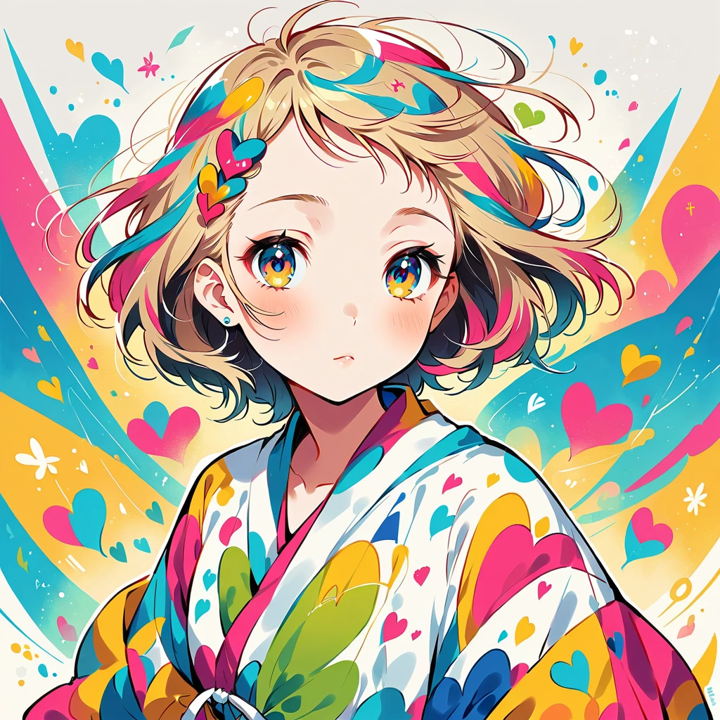 Mika Pikazo style, Simple Line Initialism,Abstract art,Urban Background, colorful hearts ,(((The most beautiful girl of all time))),
