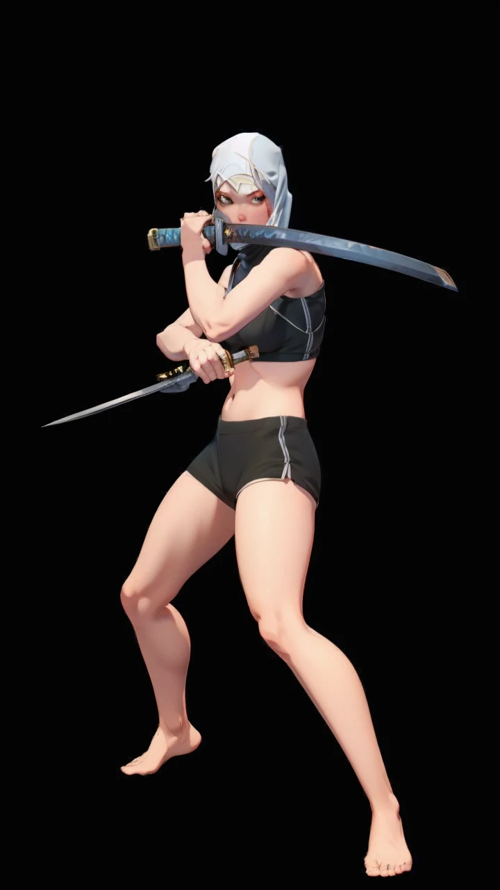 Hijab holding katana and dagger