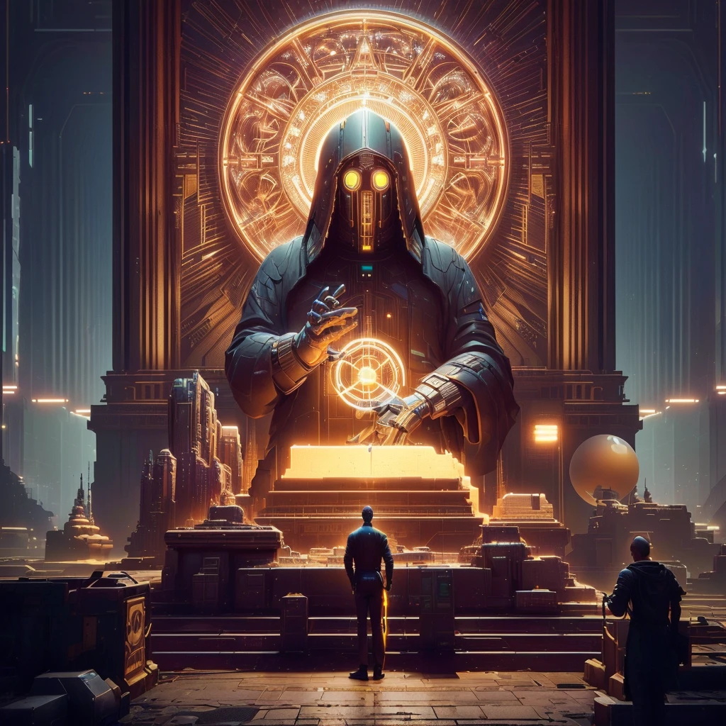 arafed image of a man standing in front of a large statue, beeple masterpiece, beeple daily art, by Beeple, beeple art, artgem and beeple masterpiece, realism | beeple, beeple and mike winkelmann, beeple artwork, beeple. hyperrealism