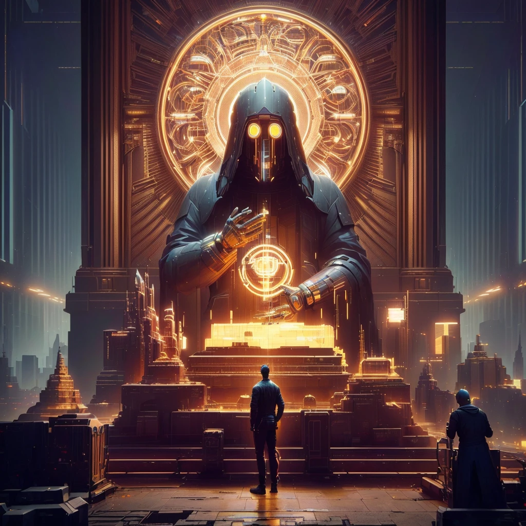 arafed image of a man standing in front of a large statue, beeple masterpiece, beeple daily art, by Beeple, beeple art, artgem and beeple masterpiece, realism | beeple, beeple and mike winkelmann, beeple artwork, beeple. hyperrealism