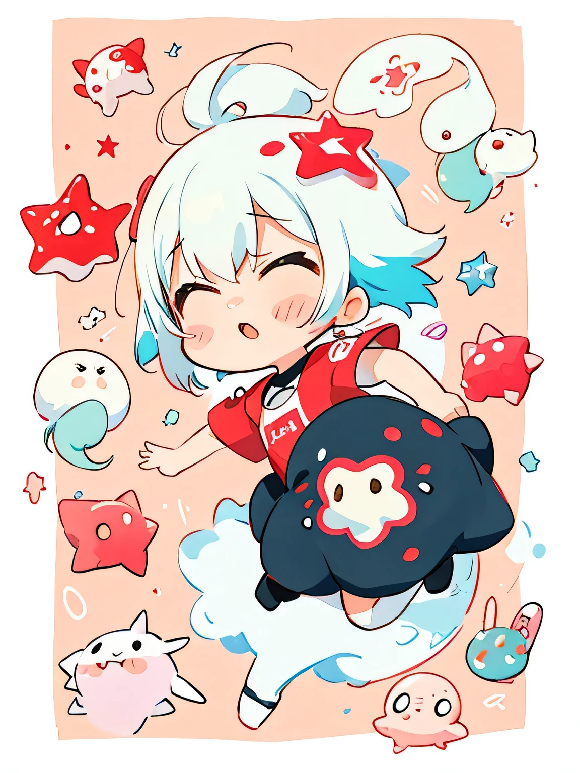 Black Star Red and White style、Kawaii Design, The most beautiful girl of all time、chibi, (((Cute and colorful amoeba))), (((トイレ)))