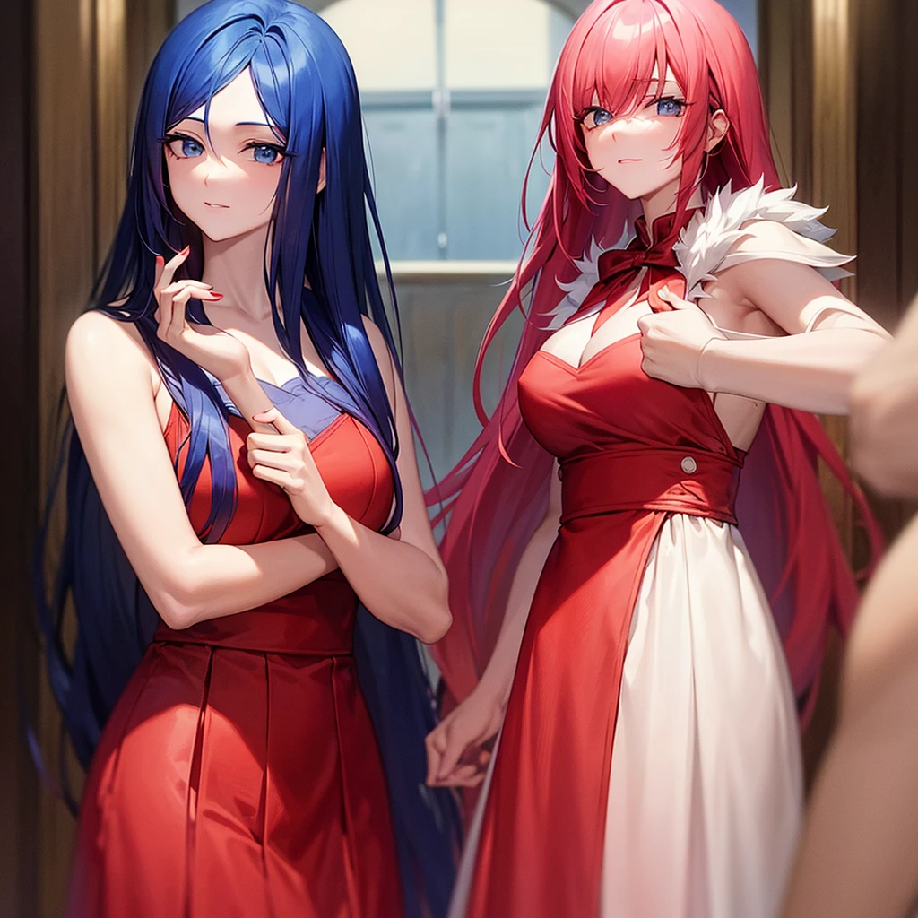 The man has red and white hair and the woman has mermaid blue hair