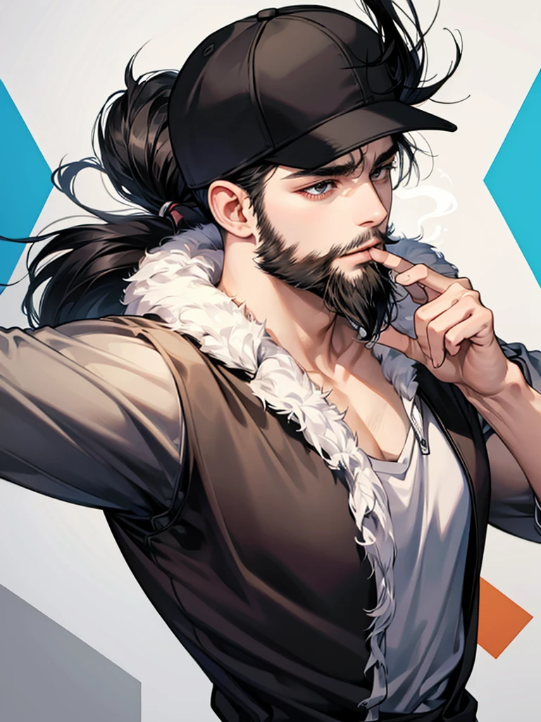 Black Hair、beard、Sports Cap、Tobacco
