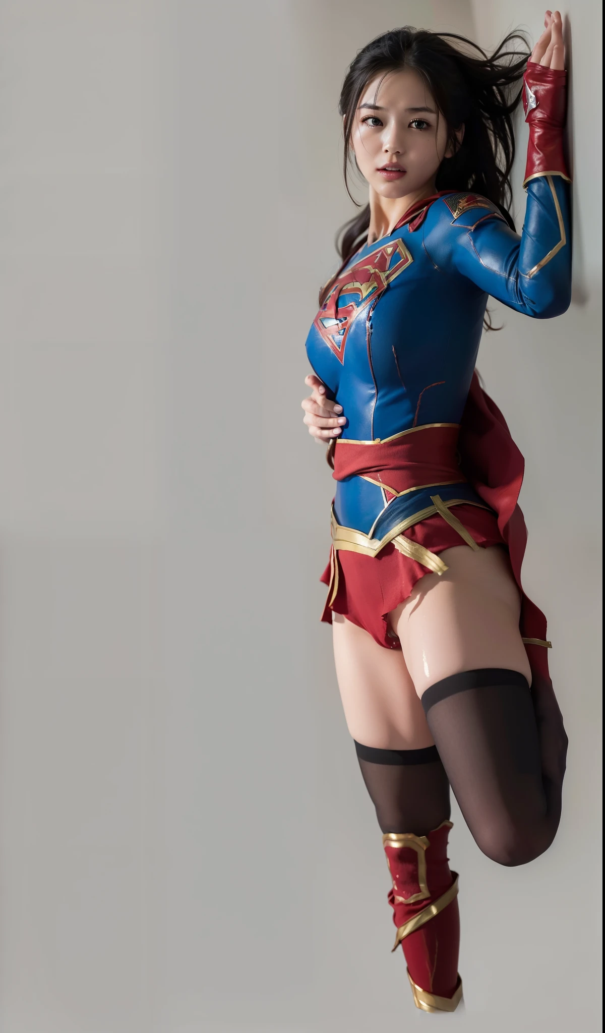 (((Highest quality、8K、masterpiece:1.3))、Supergirl、胸にSupergirlのロゴ、Sharp focus:1.2、Beautiful woman with perfect figure:1.4、Thin abdominal muscles:1.2、((Layered Cut、Huge boobs:1.2))、Wet body:1.5、非常に詳細な顔と肌の質感Supergirl、Bloodstained、Clothes are shredded、Torn、Highest quality, Familiar, High resolution), 1 Girl, Supergirl、Super Heroine、Bishoujo Warrior、defeat、Lying down&#39;return、falling、knock out、フィットしたSupergirlのコスチューム、Enlarge your breasts、Muscular、alone, From above,sleepy, Sleepワイン, Doll joints、Sleep、it hurts、it hurts look、syncope、cadaver、Beautiful crotch、High detail、8K