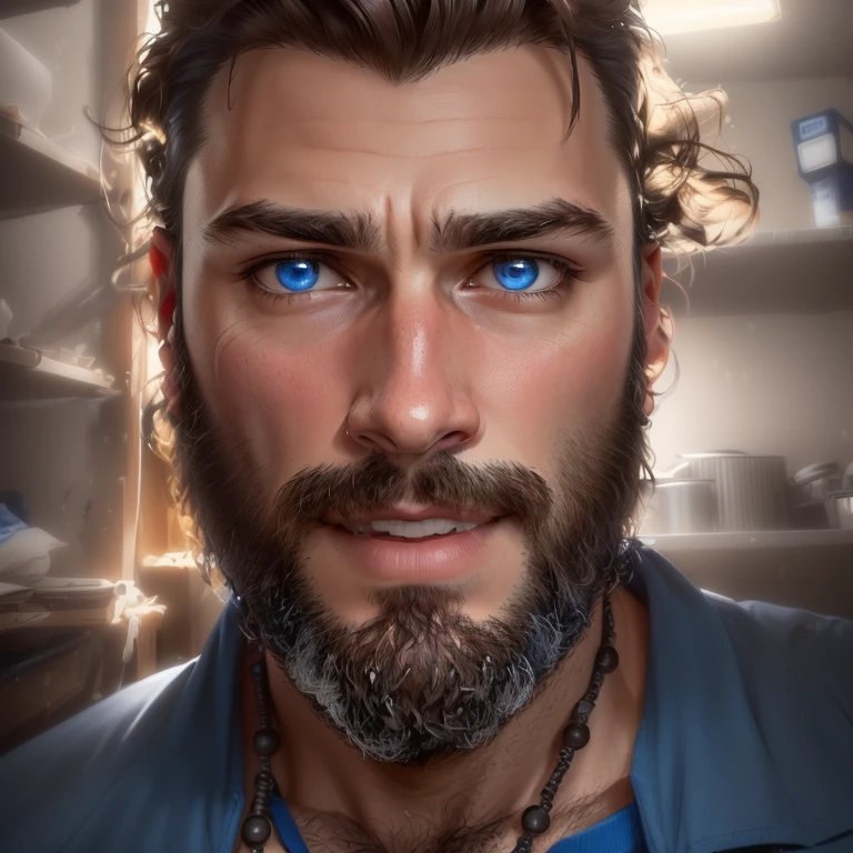 there is a man with a beard and a blue shirt, 8k selfie photograph, with a small beard, real detailed face, 8k highly detailed face, without beard and mustache, detailed unblurred face, handsome detailed face, without beard, portrait shot 8 k, in focus face with fine details, rugged face, good looking face, with accurate face