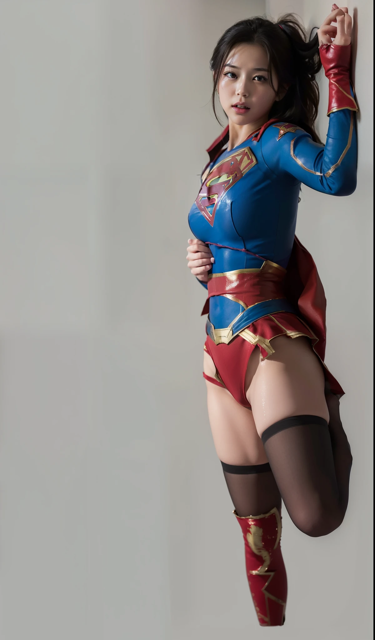 (((Highest quality、8K、masterpiece:1.3))、Supergirl、胸にSupergirlのロゴ、Sharp focus:1.2、Beautiful woman with perfect figure:1.4、Thin abdominal muscles:1.2、((Layered Cut、Huge boobs:1.2))、Wet body:1.5、非常に詳細な顔と肌の質感Supergirl、Bloodstained、Clothes are shredded、Torn、Highest quality, Familiar, High resolution), 1 Girl, Supergirl、Super Heroine、Bishoujo Warrior、defeat、Lying down'return、falling、knock out、フィットしたSupergirlのコスチューム、Enlarge your breasts、Muscular、alone, From above,sleepy, Sleepワイン, Doll joints、Sleep、it hurts、it hurts look、syncope、cadaver、Beautiful crotch、High detail、8K
