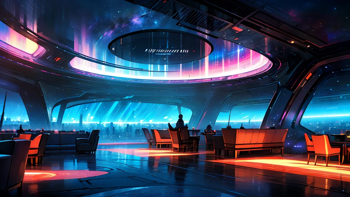 (Highest quality, 4K, 8K, High resolution, masterpiece:1.2), Very detailed, (Realistic, photoRealistic, photo-Realistic:1.37), Luxury Space Resort Hotel, Very detailed風景, Nice views, Shimizu, An amazing young and mysterious figure, Goddess of space and time, Direct rotational energy, Space Goddess, Relaxing lounge area, Impeccable service, Delicious cocktails, Fine dining with panoramic views of the galaxy, Quiet and tranquil atmosphere, romantic, Soft and warm ambient lighting, rich and vivid colors, Luxury and sophistication, Space Girl, Star Fairy, A futuristic space resort landscape, 超Realistic,Highest quality