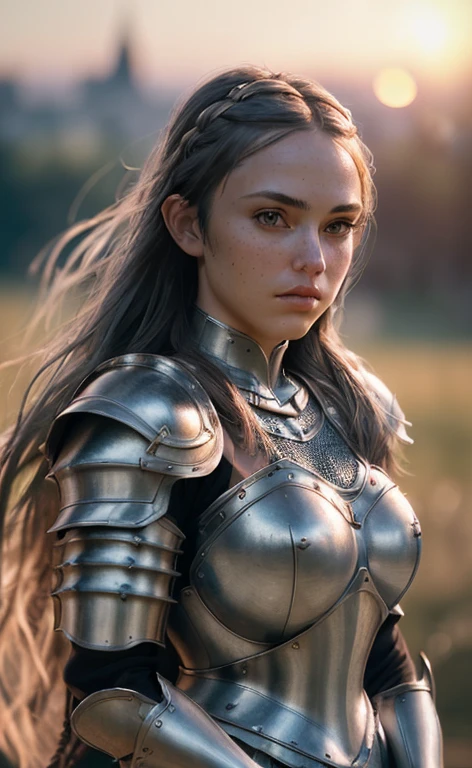 (masterpiece), (extremely intricate:1.3), (realistic), portrait of a girl, the most beautiful in the world, (medieval armor), metal reflections, upper body, outdoors, intense sunlight, far away castle, professional photograph of a stunning woman detailed, sharp focus, dramatic, award winning, cinematic lighting, octane render  unreal engine,  volumetrics dtx, (film grain, blurry background, blurry foreground, bokeh, depth of field, sunset, motion blur:1.3), chainmail