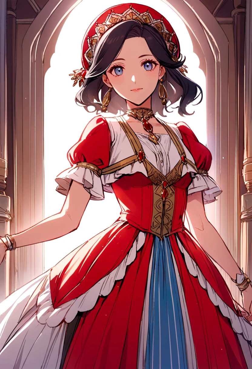 Peasant girl POCAHONTAS wearing an elegant red white blue dress