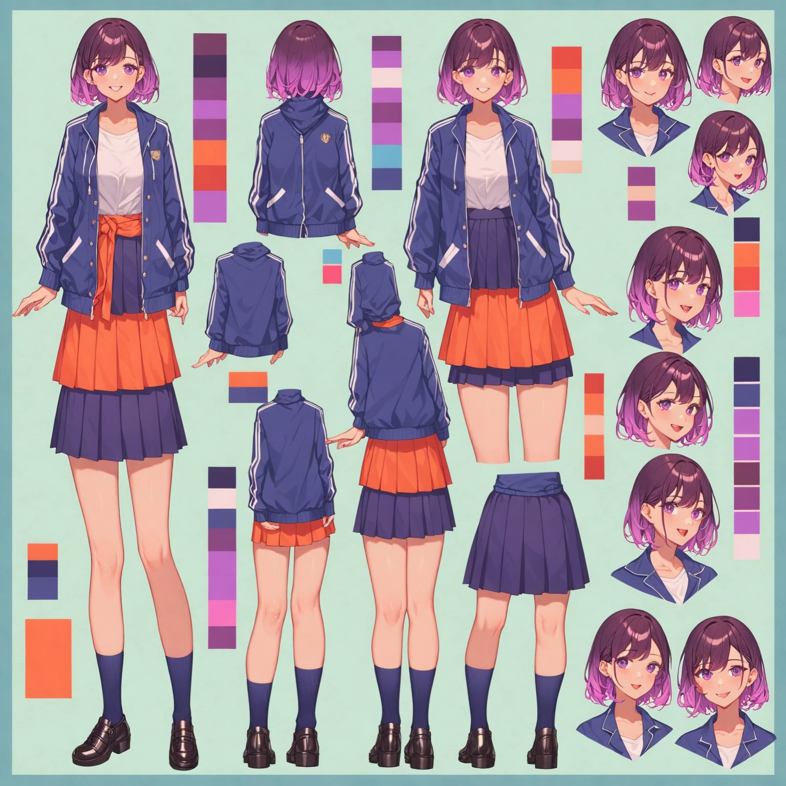 score_9, score_8_up, score_7_up, score_6_up, score_5_up, score_4_up, BREAK source_anime, 1girl, Gradient hair, Purple aura, plum, Creative design, full body, Reference sheet, Character sheet