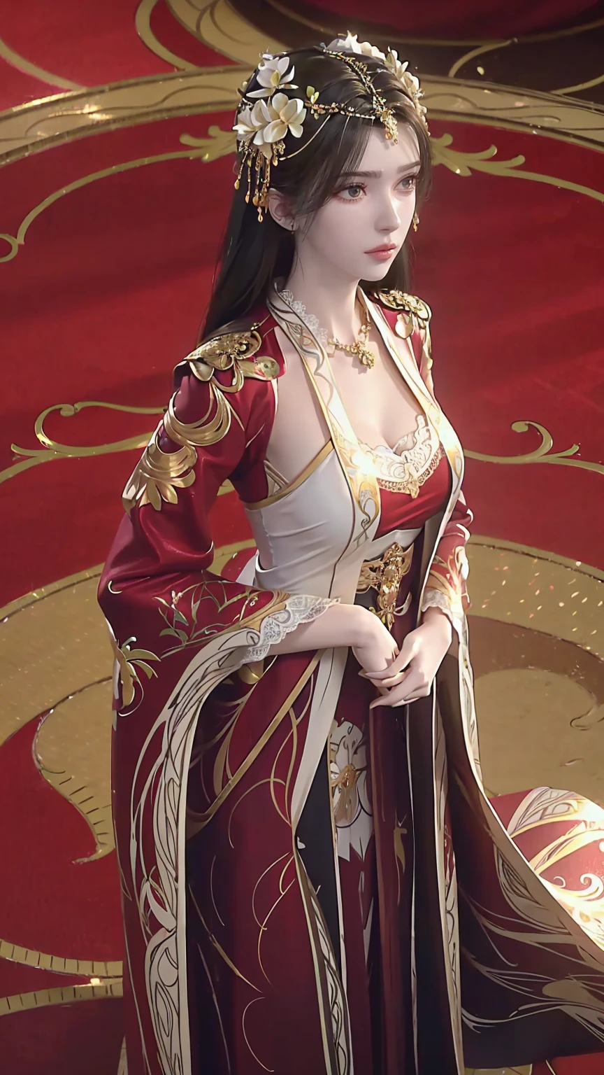 masterpiece,Best image quality,HD 8K Wallpaper,Nice photos,elegant single woman,circle skirt,Shining eyes,Every detail is perfect,A masterpiece of exquisite beauty,The beauty of purity and lightness,gentle and elegant,Attention to detail,Lace round skirt,immortal,huge,Full body capture