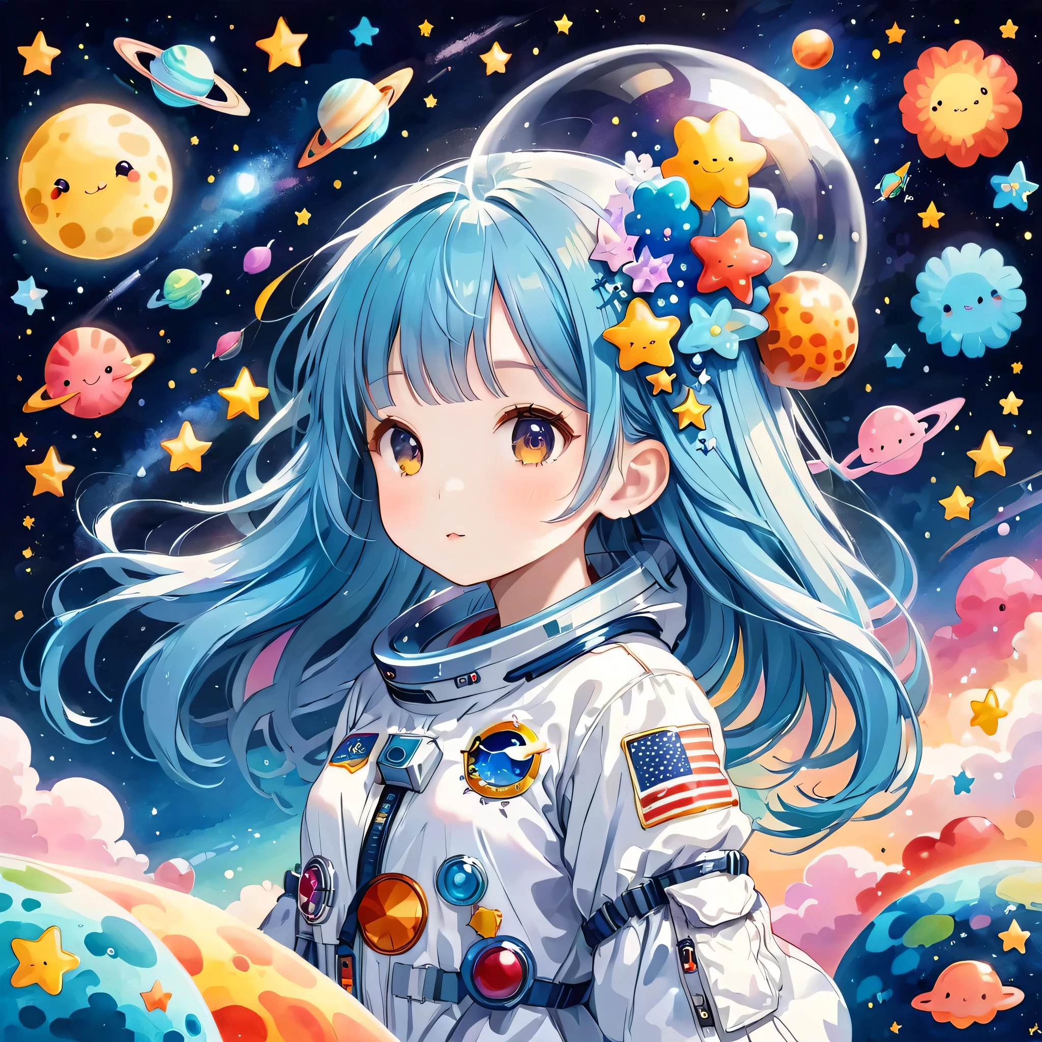 Mika Pikazo style、Kawaii Design, The most beautiful girl of all time、chibi, (((Cute and colorful amoeba))), (((Space Exploration)))