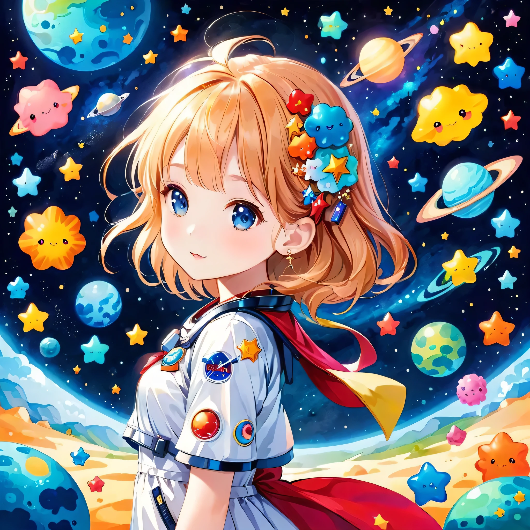 Mika Pikazo style、Kawaii Design, The most beautiful girl of all time、chibi, (((Cute and colorful amoeba))), (((Space Exploration)))