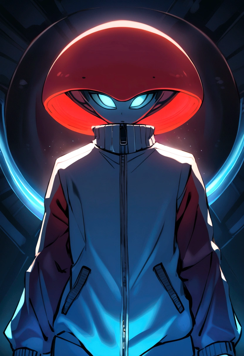 Extraterrestrial with a blue white red colored tracksuit