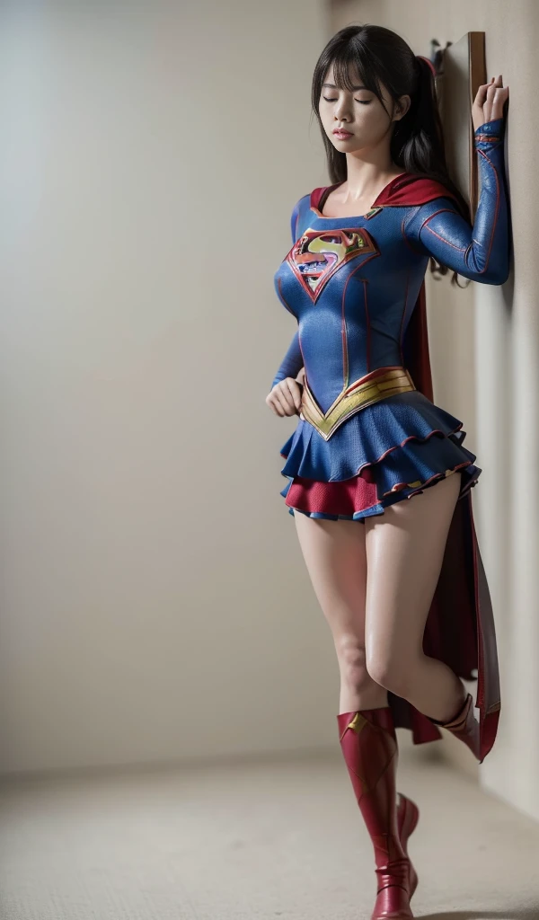(((Highest quality、8K、masterpiece:1.3))、Eyes closed、Supergirl、胸にSupergirlのロゴ、Sharp focus:1.2、Beautiful woman with perfect figure:1.4、Thin abdominal muscles:1.2、((Layered Cut、Huge boobs:1.2))、Wet body:1.5、非常に詳細な顔と肌の質感Supergirl、Bloodstained、Clothes are shredded、Torn、Highest quality, Familiar, High resolution), 1 Girl, Supergirl、Super Heroine、Bishoujo Warrior、defeat、Lying down'return、falling、knock out、フィットしたSupergirlのコスチューム、Enlarge your breasts、Muscular、alone, From above,sleepy, Sleepワイン, Doll joints、Sleep、it hurts、it hurts look、syncope、cadaver、Beautiful crotch、High detail、8K