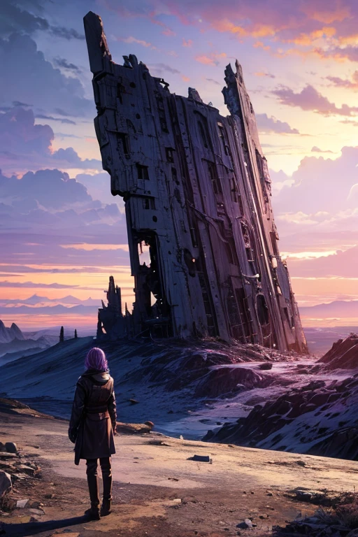 Highest quality、Desolate Earth、wreckage、Purple Sky、Surrealism