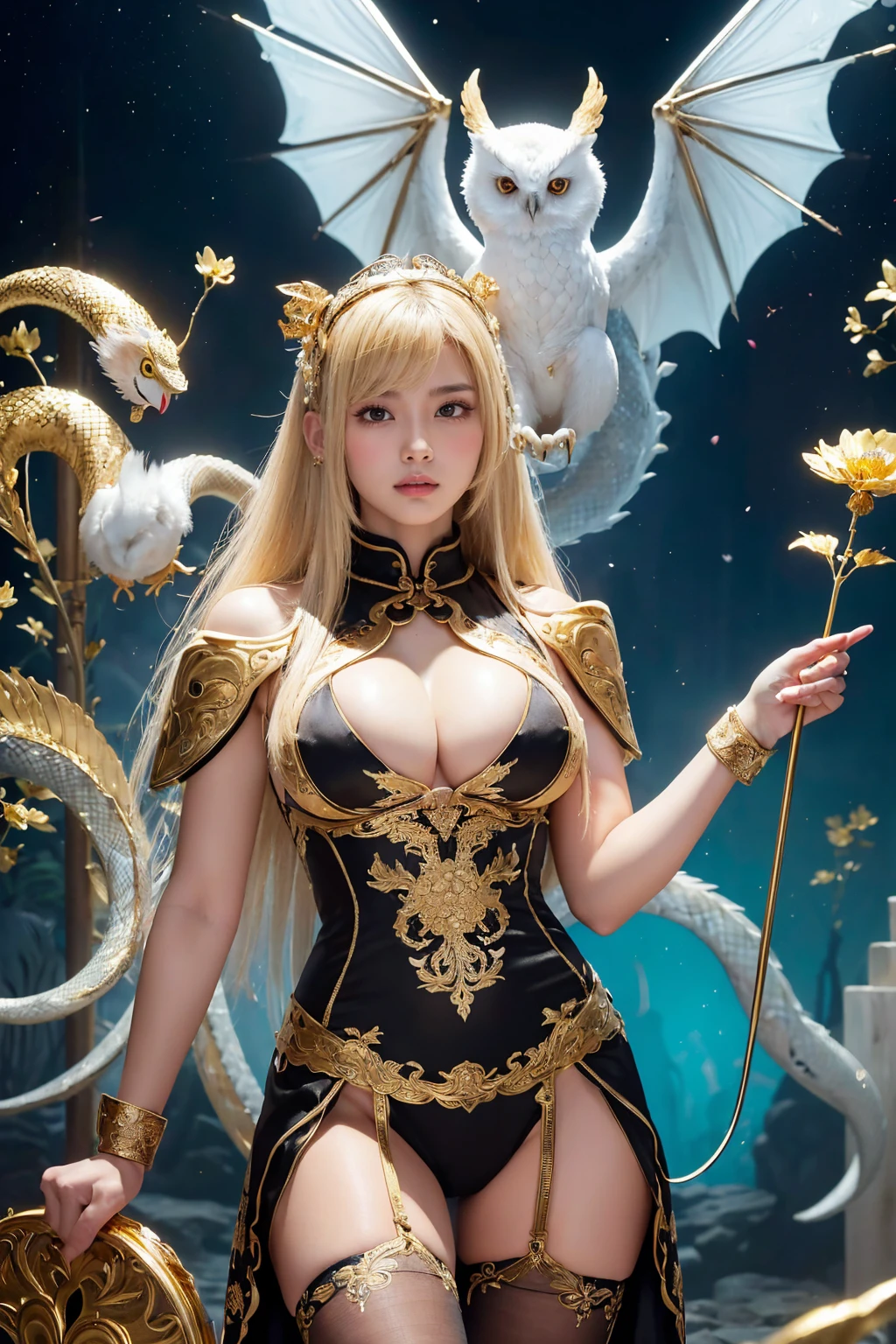 ((Highest quality)), ((masterpiece)), (detailed)Two Women 1.2、Sister 1.2、大きな白い竜に見守られながら玉座に座っている二人の姉妹のQueen1.2、50 years old、Nioh Standing 1.2、Horrible Face 1.2、Glaring 1.2、Sagging milk 1.2、from the front、Well-formed face、Cheeky face 1.2、Hitman 1.2、Murderous Intent 1.2、Killer Face 1.2、Mouth closed 1.1、Huge breasts、A rich body、Stand straight with your legs apart1.2、,(((Big Breasts))),(((Huge breasts))),(((Great tit))),(((SFW)))、Extraordinary Vengeance 1.2、Armored animals、Large areola、Standing at the entrance to the underwater temple leading to Ryugu-jo Castle、Dragon curtain on the podium in the background 1.1、A huge white dragon is watching over the woman from behind..2、Magnificent Underground Scenery 1.2、near, violent, Creatures from the End of the Earth、White vampire owl on shoulder 1.2、Little White Owl 1.2、Abstract painting background 1.2、A chair made from a giant snake、Maximum chest size、Metallic rainbow snake dress with Yamata no Orochi embroidery、He has a very sharp shield with a spear attached to his back、In the background sits a giant white dragon that rules the world..2、Crystal Stone Spear 1.2、Stand up straight with your arms folded、Whitish blonde 1.2、Super long straight hair、Shiny Hair 1.2、Super long bangs 1.2、Spread your legs wide、Iridescent Cosmos Spear 1.2、One gun in each hand.2、A gold and black metallic tapestry with floral patterns blooming in the dark、A metallic flower arrangement that represents infinity、Infinite flower field embroidery、Gold see-through tights、Large silk tights with net、Queen'Decoration of s、Huge red diamond necklace 1.2、Black garter belt、Long eyelashes、Angry eyebrows、Ancient Alien Furniture、(((Big Breasts))),(((Huge breasts))),(((Great tit))),(((SFW)))、Backlight、Smooth waistline、Bullish face、Challenging face、Angry eyebrows、legs are long、Black Market Aesthetics、Woman with a black aura、superior look、超Big Breasts1.2、The pinnacle of elegance、Beautiful Snake'tongue、Sparkling star sand hair clips on your ears、A carpet of dreams dripping with blood、White skin as delicate as a silkworm cocoon、Huge breastsを持つ美しい女性、Big fairy、Specially made crystal ball'Nesting、Sentimental composition、Joy in anger、Mandalas bouncing around in bubbles、I pledge my life in front of her open legs.、I sacrificed my life to open her legs and lick her whole body...、The irresistible smell of death assaults my nose、Grin、Bare Big Breasts 1.2、Immature and competitive.2、from the front、Brave Standing 1.2、Something red as an accent color 1.1、Woman 1 shows close relationship with background and decoration.2、Cool scenery 1.2、In the background sits a giant white dragon that rules the world..2、Colorful background 1.2、Abstract Background 1.2
