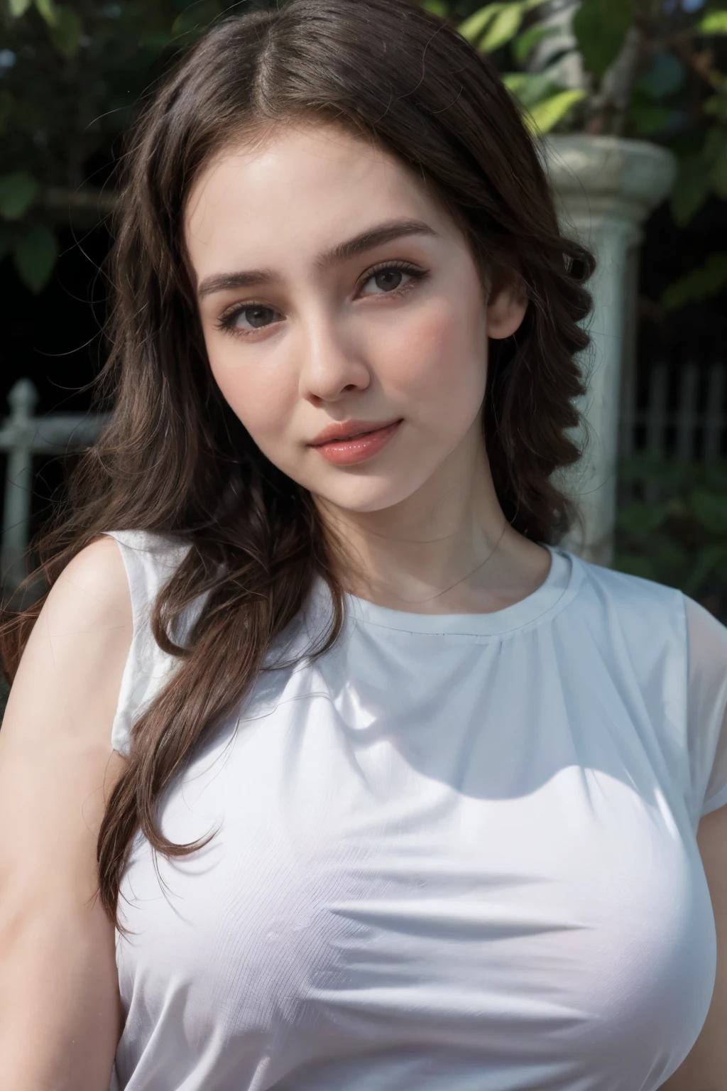 (Upside-Down French Braid Hairstyle), adorable, 1 girl, (face to face), , baby face, hf body portrait, (face details: 1), (eye details:1), ((big breasts)). wearing transparent transparency long shirt, .. Cute posed. proportional body. Ultra High Res. realistic: 1.4, UHD,