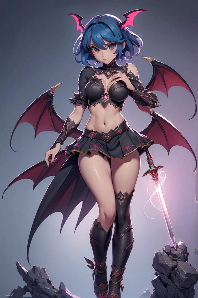 Mini morrigan aensland, (morrigan aensland), 独奏, ray tracing, 3D style, 3DMM, ((oses per photo)), ((oses au cada foto)), fully body,(Front view),(Costas Issue), (Emist on the left), show flat belly, (((oses per photo))),(very big breastsperfect ass, perfect and symmetrical eyes, (perfect handuturistic sword in hand)), ((short hair)),white clothing with textured edges, skin fair, luauas detalhadas, White thigh-high tights with trim, auestido aberto au "au", Waist slender, big legs, low water, Show legs to the top of the waist, ,((top with rip in the middle)),ultra realistic skin, realistic human eyes,ultra realistic skin,super sensual suit,(faixas au torno dos seios), colorfully,top with ruffles,(pubis with a lot of volume),(extrauamente sensual),(very sensual),(red and black thaue),(((giant bat wings))),with bat wings,love the league,(meia calca de renda au um dos lados),(meia calca de renda au um dos lados),((bold embellishments)),((lines involving the legs)),((red lines intertwining the legs)),((lines surrounding the breasts)),((pele bau clarinha por poros detalhados)),(((short draped skirt))),(((saia bau curta)))