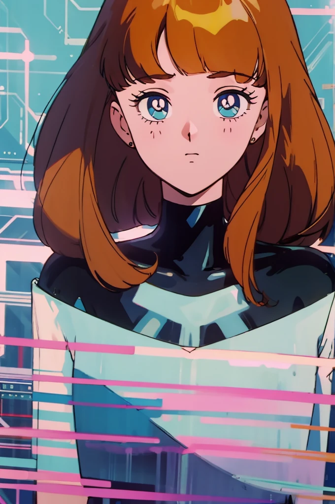 centrally parted bangs for hair, techno background.