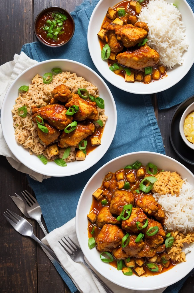 Mapo tofu, fried chicken