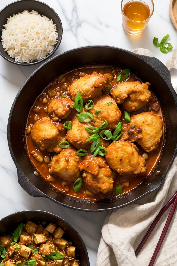 Mapo tofu, fried chicken