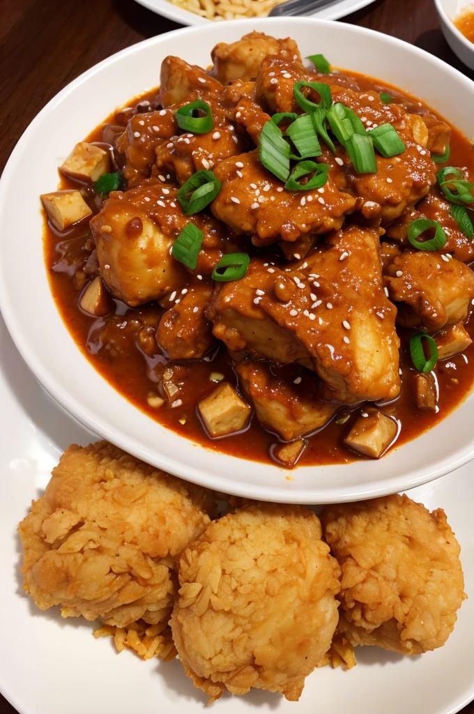 Mapo tofu, fried chicken