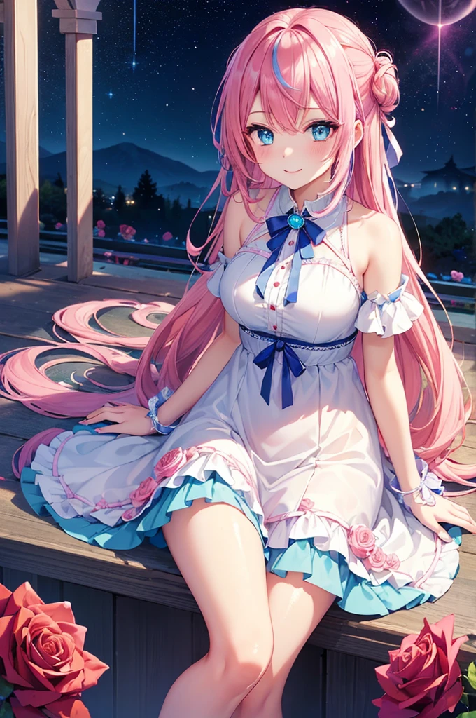 ((Highest quality, Tabletop)), ((Style - Swirl Magic):0.75)
One Girl,(((masterpiece)))、((超detailedな、Highest quality、High resolution、Cinema Lighting))、whole body、From above、whole bodyショット (1 girl)(Rainbow Hair、Colorful Hair、Half Blue、Half pink hair:1.2)(Both sides up)(Green Eyes)、eye shadow、eyeliner、Glowing Eyes、Hyper Detail Eye、Complex eyes、Beautiful Eyes、((Sparkling blue eyes))18-year-old girl、A seductive smile、detailed, Crimson Light, detailed background, Pink rose field, White sundress, Scary Clouds, Light Particles, sitting on roses,