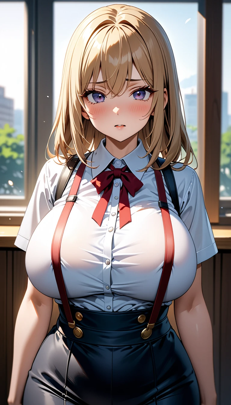 (Masterpiece、Highest quality、Very detailed、4K)、One Woman、、Big Breasts、suspenders、stand、Confident々