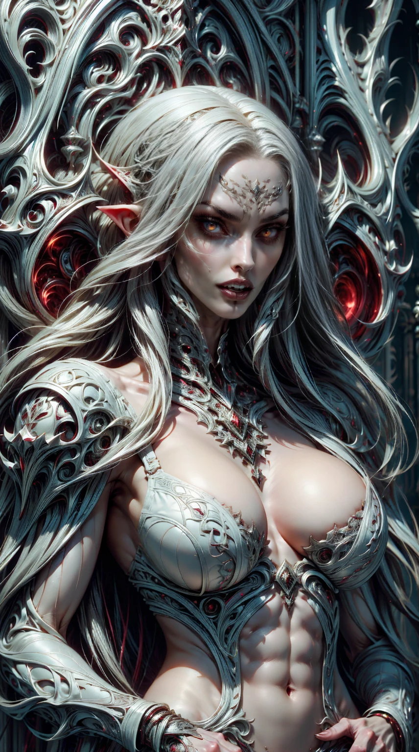 (megan fox:1.25), (muscular:1.5), (full body view:1.25), (masterpiece:1.1), (best quality:1.1), (ornate:1.1), (red and black coloring:1.26), BREAK, (horror:1.0), (esoteric:1.1), (solo:1.4), (dynamic angle:1.0), (cowboy shot:1.0), (woman:1.1),(very muscular bodybuilder girl:1.25), (huge upper body:1.25), (narrow hips:1.0), long hair, (gothic intricate vampiric armor:1.25), (gauntlets:1.0), (shoulder armor:1.1), ((tarot style frame:1.25)), (glowing red eyes:1.25), (huge muscular arms:1.5,), (10-pack abs:1.4), (lots of veins:1.25), thin legs, Realistic, Very detailed face and eyes, masterpiece, (beautiful girl face:1.25)