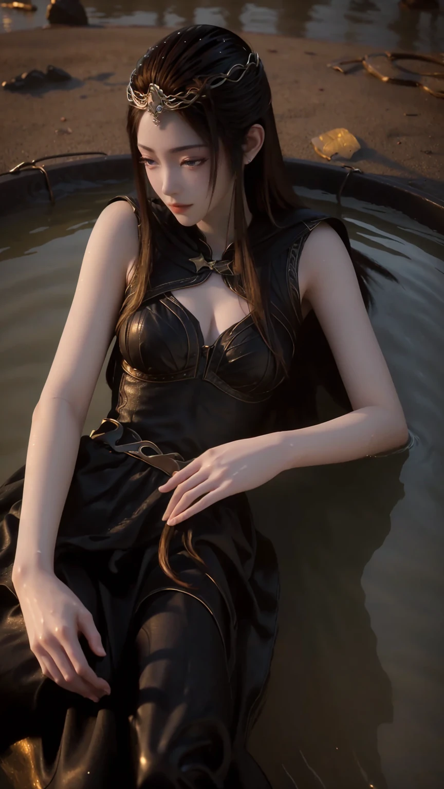 A girl lying on the bed under the stars, delicate smile, beautiful delicate eyes, beautiful delicate lips, extremely delicate face and eyes, long eyelashes, sexy body, flowing hair, best picture quality, famous works, ultra high resolution, (realistic :1.4), RAW photos, (Beautiful face :1.2), (Lying on the water :1.5), 1 girl, (Surreal), (8K), (4K), physical rendering, starry sky, ((full body shot)), barefoot, cross-legged, wearing a dress, long skirt