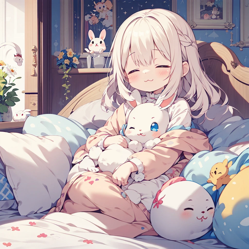 One girl, Little stuffed rabbit, costume, albino, close your eyes, :3, Sleeping Peace, Marshmallow bed、Heartwarming、yurukawa、gentle、fluffy、