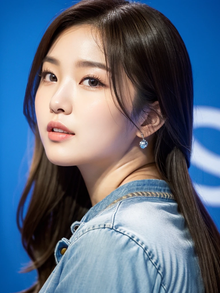 Kwon Eun-bi is a young Korean woman in her 28s. Her hair is short at shoulder in a blonde colors.
Her face is slightly shorter than it is long, which carry a warm , expressive face. Her skin is radiant and clear, presenting an impeccable state of health and her curved lips.
Large, brown eyes are expressive and captivating.
Her height is medium, her natural body and defined made up of proportional curves. with the most charming and provocative. It matches their personalities.
She wearing a Black sweater and jeans.