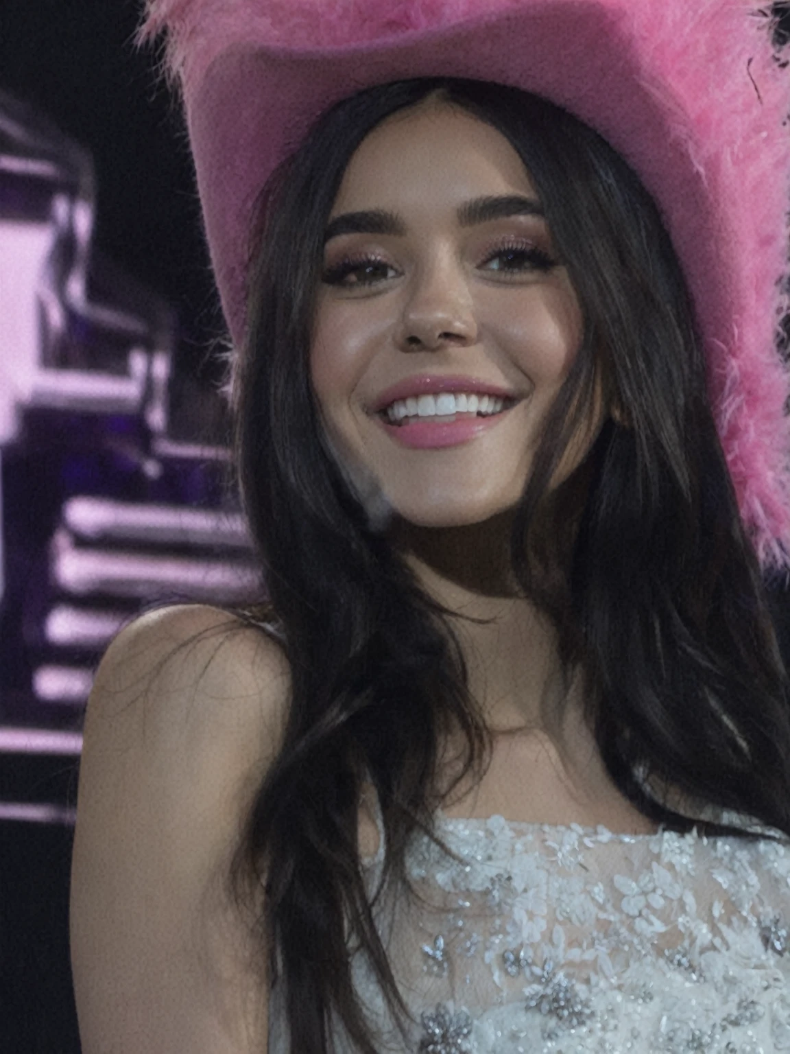 araffe woman in a pink hat and white dress smiling, soft devil queen madison beer, madison beer, :: madison beer, madison beer girl portrait, anastasia ovchinnikova, dua lipa, julia sarda, julia gorokhova, style of julia razumova, valentina remenar, ashe, beautiful and smiling, charli bowater