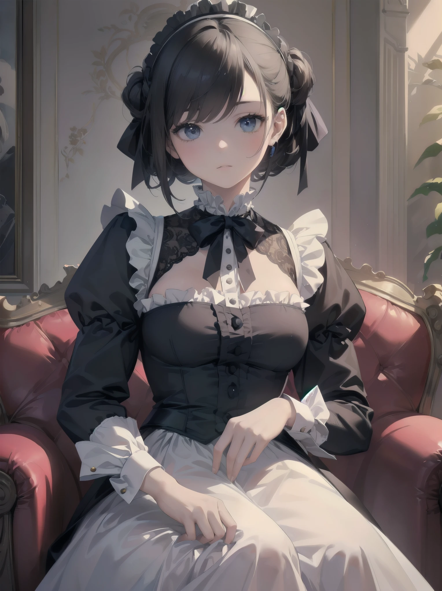 (Highest quality、16K、masterpiece、Ultra-high resolution、Victorian era、Photorealistic:1.2)、Maid Lady、solo、One person、Beautiful and detailed、202Perfectly detailed illustrations created by master anime illustrators of the 4th generation、Cool Beauty、Heroine's Attributes、Artistic shading、Perfect Face、Detailed portrait、