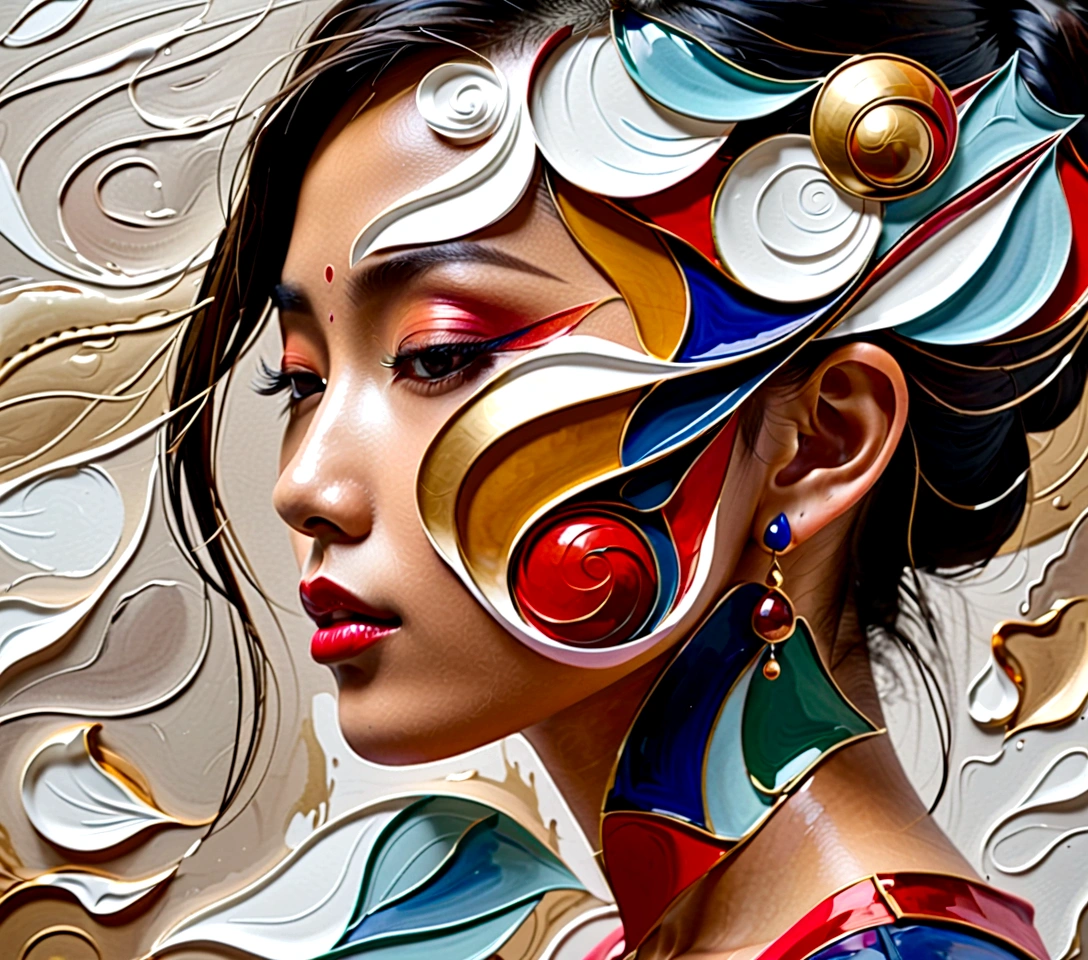 Side view of a young Asian woman&#39;s face(Thai)I&#39;m feeling sad because I&#39;m disappointed with something..,watercolor,abstract art,greatly exaggerated