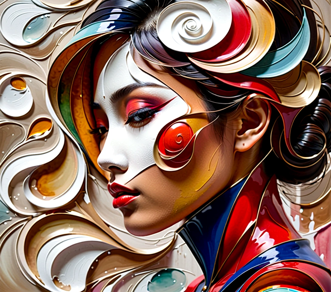 Side view of a young Asian woman's face(Thai)I'm feeling sad because I'm disappointed with something..,watercolor,abstract art,greatly exaggerated
