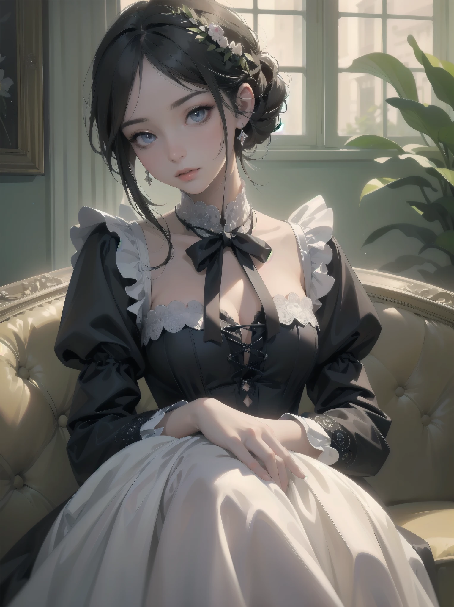 (Highest quality、16K、masterpiece、Ultra-high resolution、Victorian era、Photorealistic:1.2)、Maid Lady、solo、One person、Beautiful and detailed、２０２Perfectly detailed illustrations created by master anime illustrators of the 4th generation、Cool Beauty、Heroine&#39;s Attributes、Artistic shading、Perfect Face、Detailed portrait、
