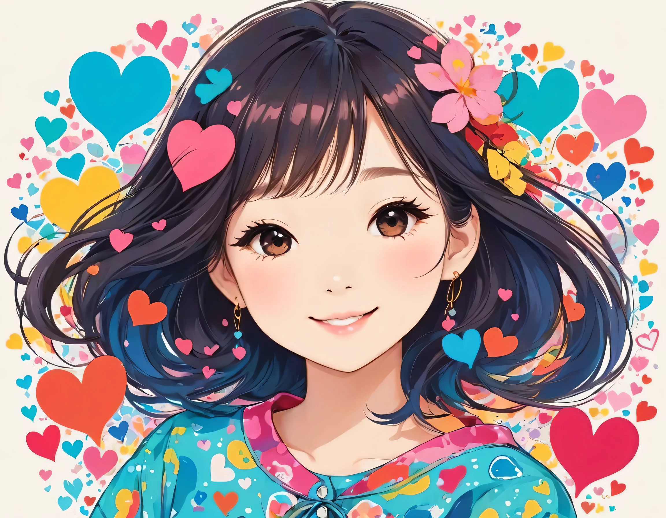 Mai Yoneyama style, Simple Line Initialism，Abstract art, colorful hearts ,(((The most beautiful girl of all time))), (((chibi))), (((Cute amoeba))), nap、best smile